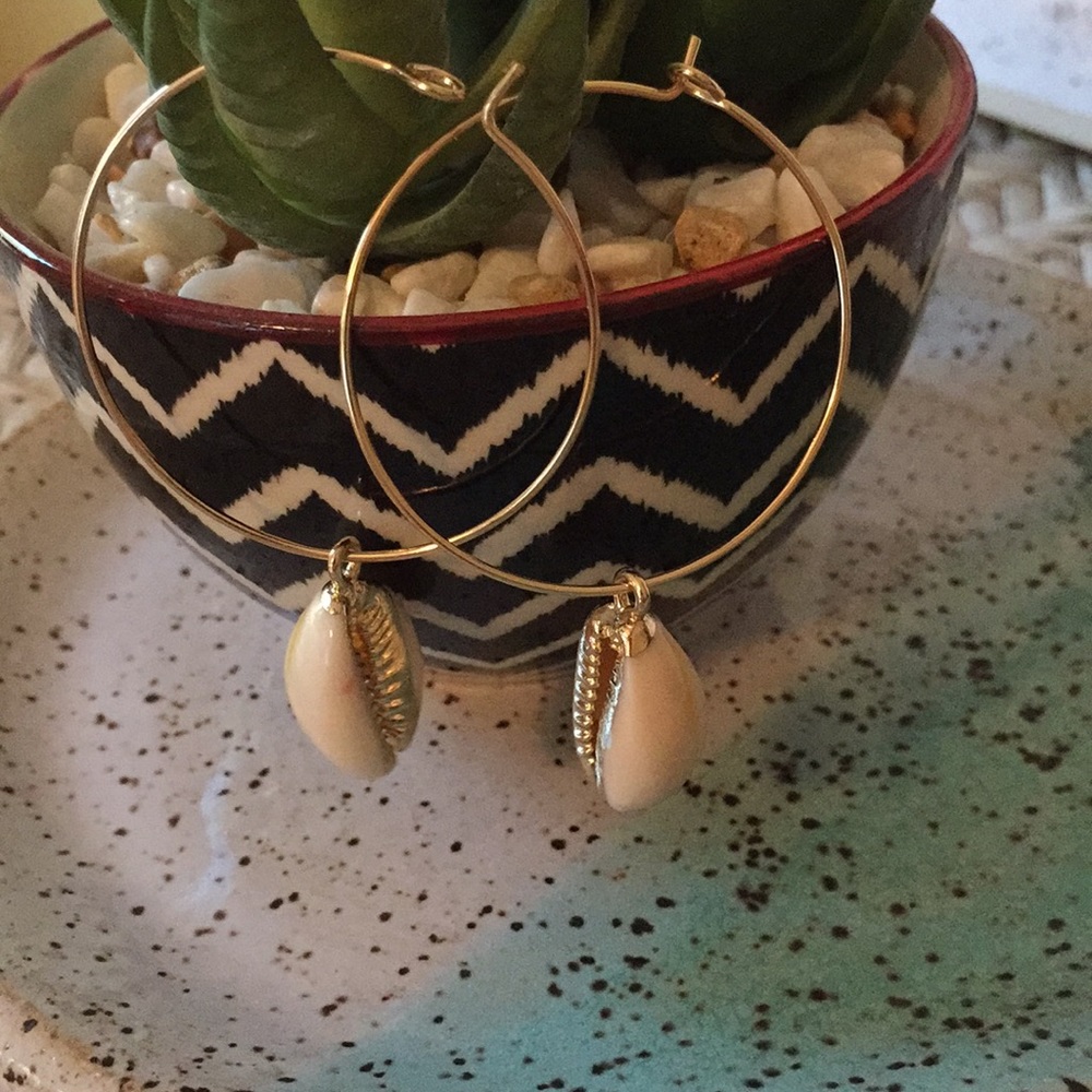 Gold hoops with shell charms